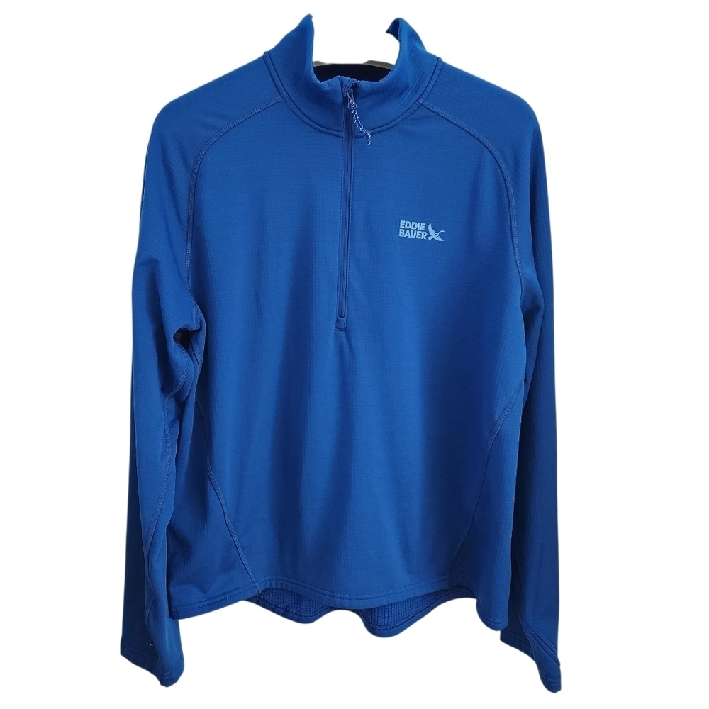 EDDIE BAUER Blue Grid Fleece 1/2 Zip Pullover – performance thermal midlayer – L